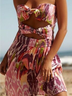 Anthropologie Pink Multi Tie-Front Smocked Dress